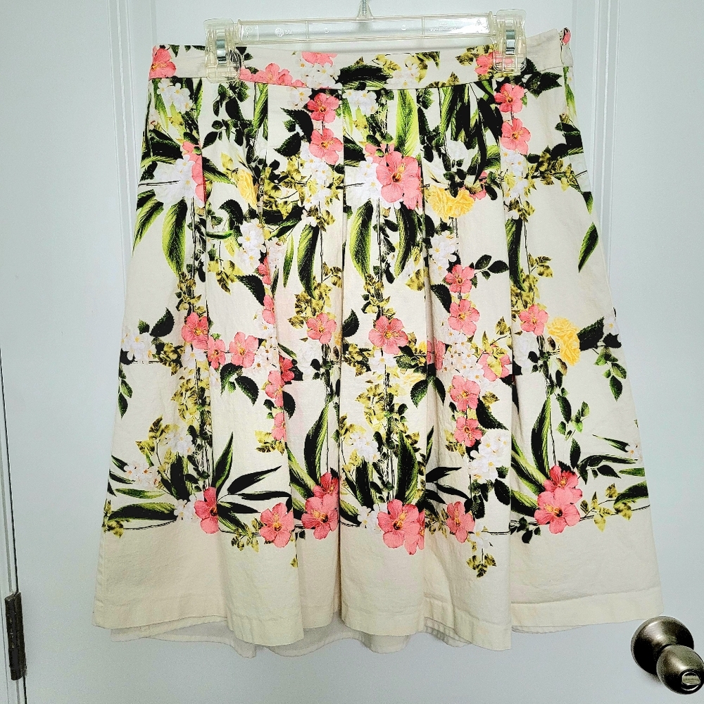 Talbots Floral Flowery Plant Knee-Length Cute Elegant Feminine Pleated Skirt 10P